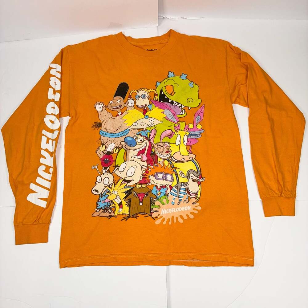 Nickelodeon 90s Men Nicktoons Orange Long Sleeve Shirt Rugrats Hey Arnold M